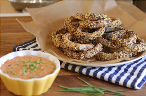 Quinoa Chia Onion Rings Recipe with Zesty Sauce