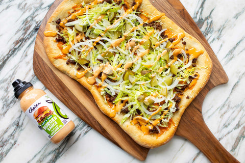 Cheeseburger Pizza Recipe With Chosen Foods Burger Sauce