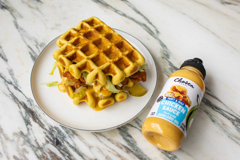 Fried Chicken & Waffle Sandwich Recipe With Chosen Foods Chicken Sauce