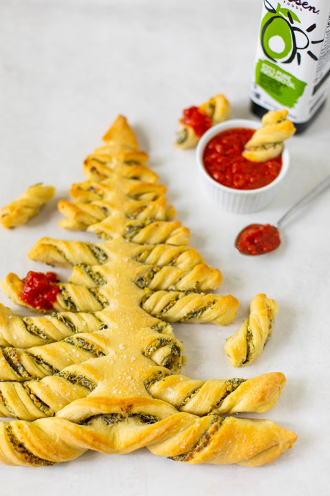 Christmas Tree Cheesy Bread with Chosen Foods 100% Pure Avocado Oil