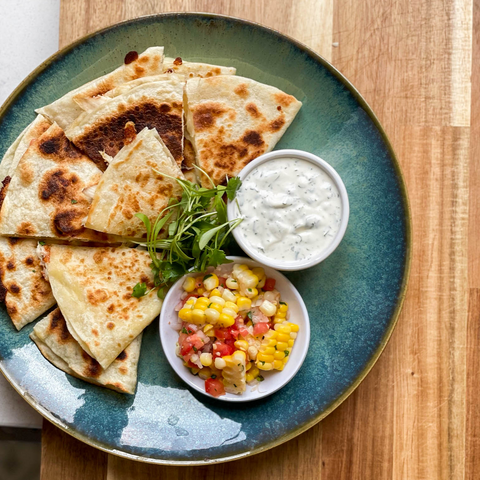 Rotisserie Chicken Quesadillas with Corn Pico de Gallo