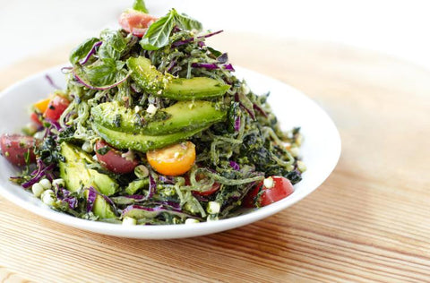Kelp Noodle Salad with Avocado-Pistachio Pesto