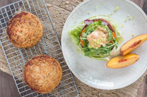 Salmon Quinoa Burger with Peach & Poblano