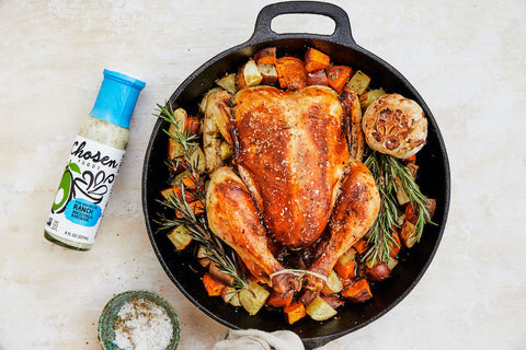 Whole Roasted Ranch Chicken & Rosemary Sweet Potatoes