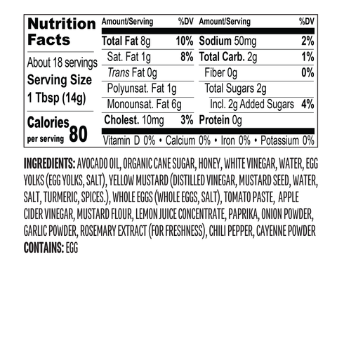 Dip & Drizzle Sauces made with 100% Pure Avocado Oil Variety Pack - Chicken Sauce Nutrition Facts Label