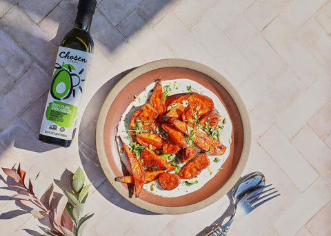 Spiced Sweet Potatoes and Jalapeno Lime Yogurt Sauce