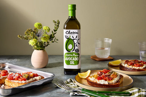Tomato Confit & Ricotta Pizza Toast with Chosen Foods 100% Pure Avocado Oil