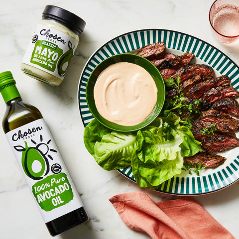 Sweet-and-Spicy Steak Lettuce Wraps Recipe with Chosen Foods Mayo