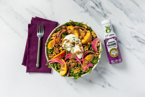 Peach & Burrata Salad With Chosen Foods Homestyle Balsamic Dressing
