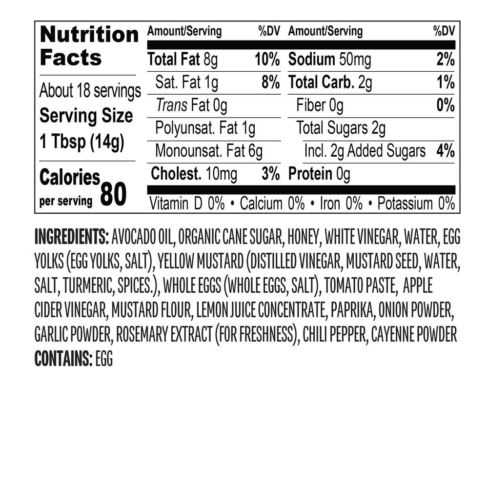 Dip & Drizzle Sauces made with 100% Pure Avocado Oil Variety Pack - Chicken Sauce Nutrition Facts Label