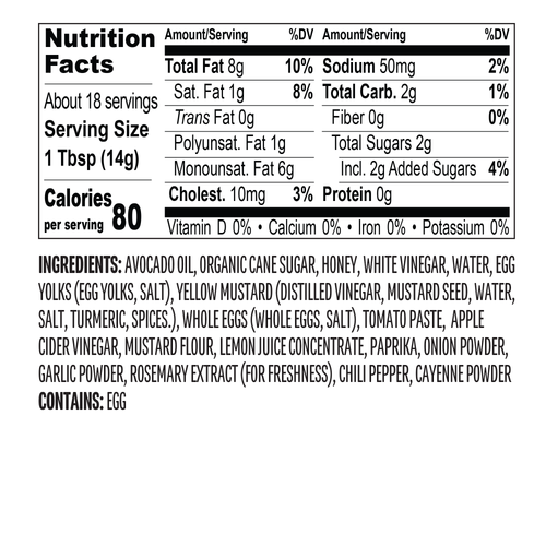 Dip & Drizzle Sauces made with 100% Pure Avocado Oil Variety Pack - Chicken Sauce Nutrition Facts Label