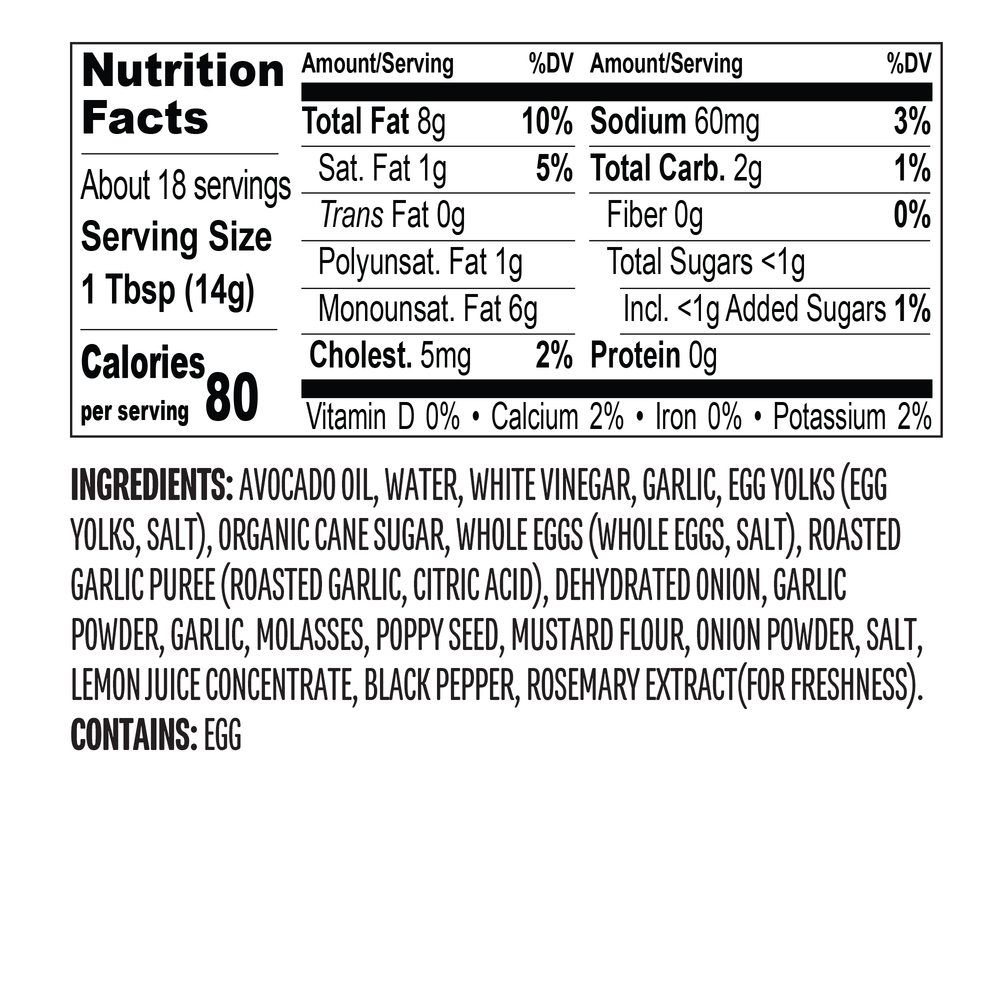 Chosen Foods Everything Bagel Sauce ingredients - included in Chosen Foods Drizzle & Dipping Sauces Variety Pack.