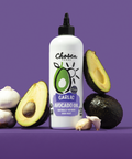 Garlic Infused Avocado Oil Bottle with Avocados and garlic
