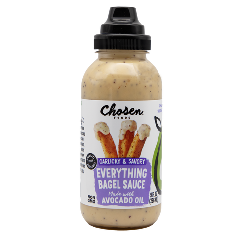 Everything Bagel Sauce made with 100% Pure Avocado Oil - View Front Bottle