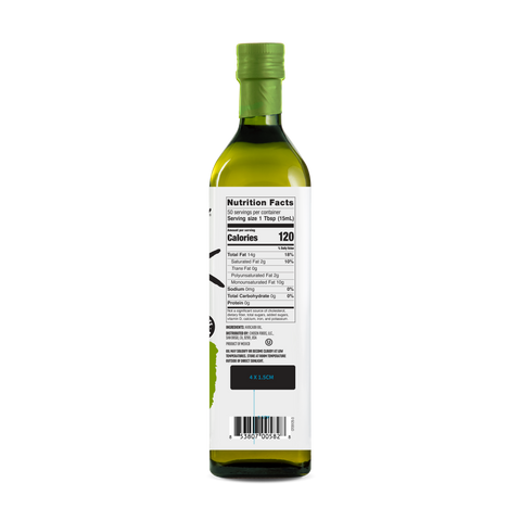 100% Pure Avocado Oil 750ml Glass Bottle -  View Nutrition Facts