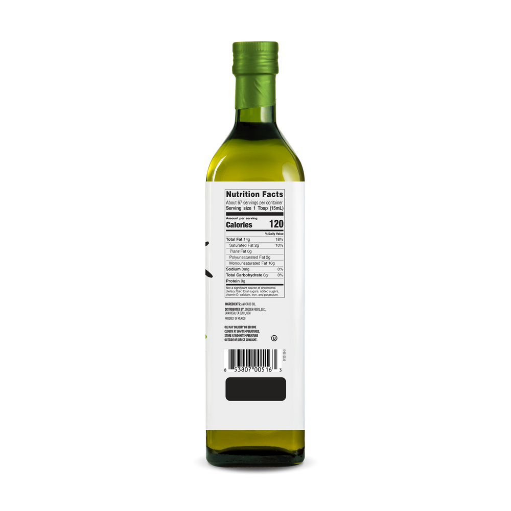 100% Pure Avocado Oil 1Lt Glass Bottle - View Nutrition Facts