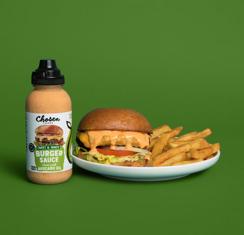 Try Chosen Foods Burger Sauce - Our Drizzle & Dipping Sauce is great with burgers, fries, chicken nuggets, and more. 