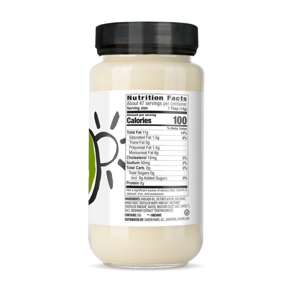 Classic Avocado Oil Mayo 24oz Glass Jar - View Nutrition Facts
