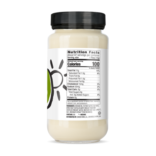 Classic Avocado Oil Mayo 24oz Glass Jar - View Nutrition Facts